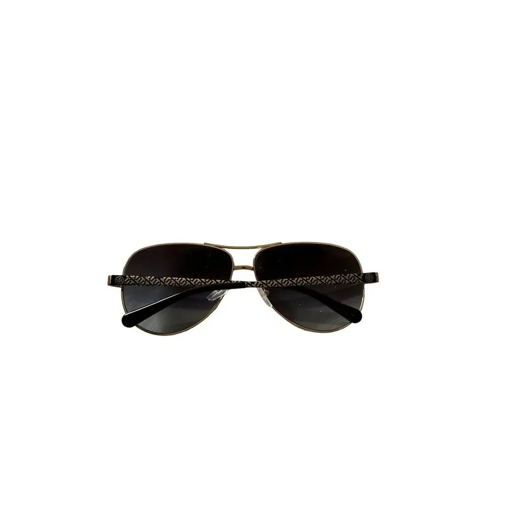 tory burch Metal Aviator Sunglasses with Logo Arms, Golden/Black